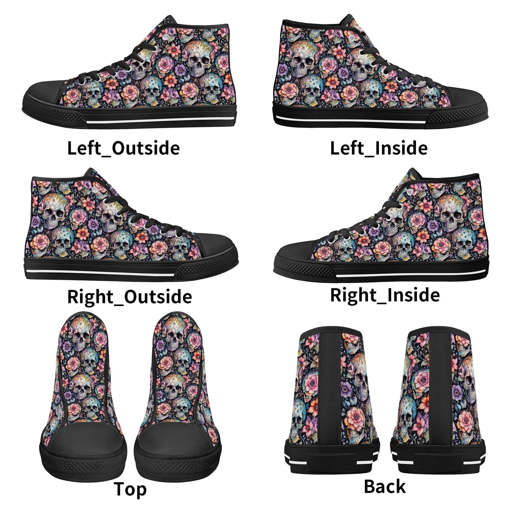 Pastel Floral and Skulls Men's High Top Canvas Shoes - DeRose Seasonal