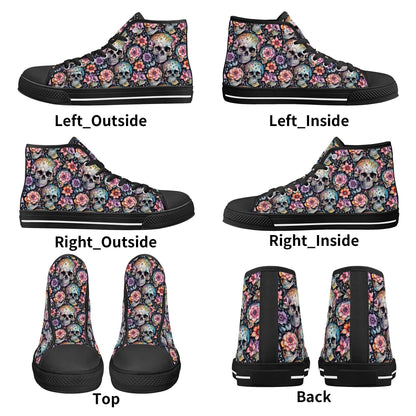 Pastel Floral and Skulls Men's High Top Canvas Shoes - DeRose Seasonal