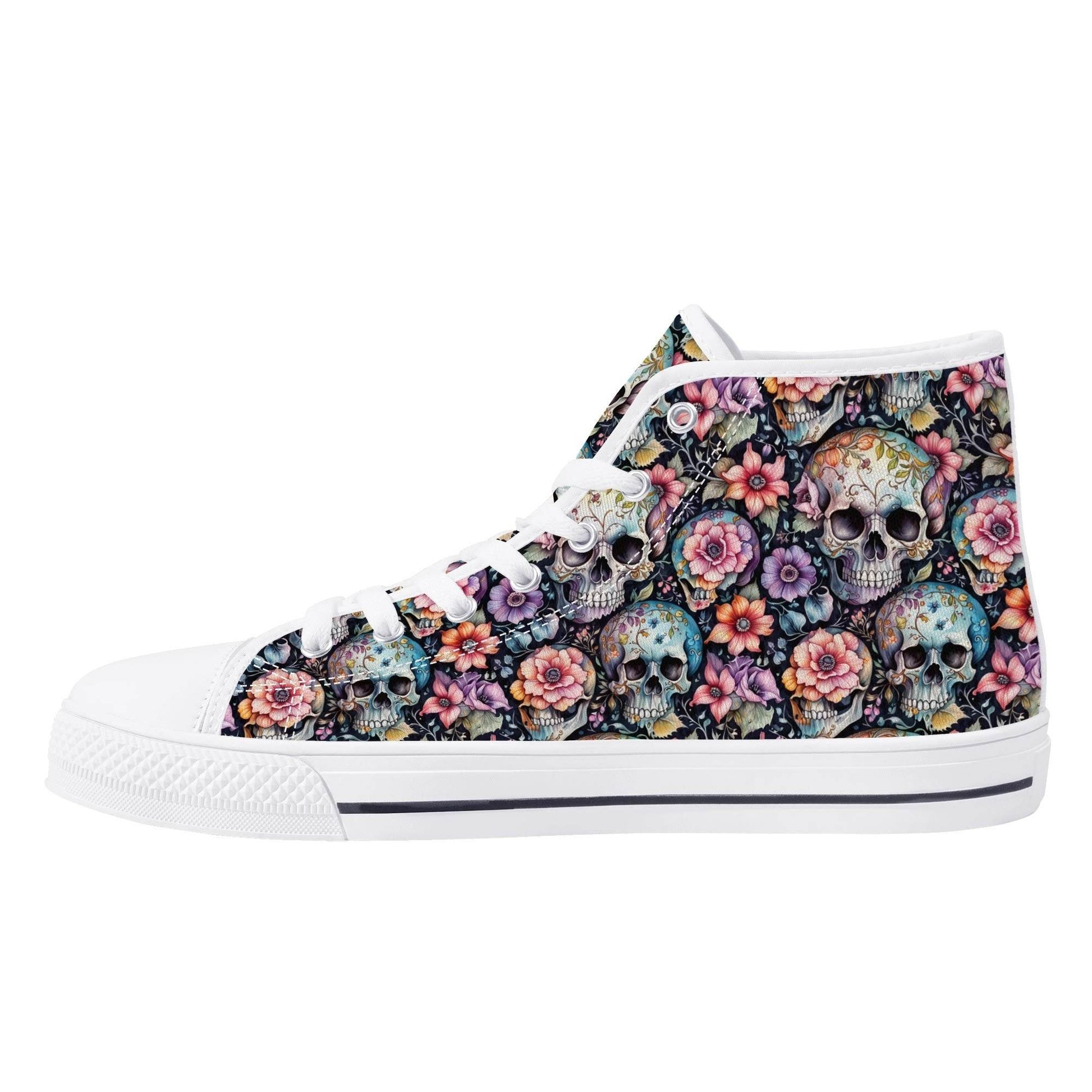 Pastel Floral and Skulls Men's High Top Canvas Shoes - DeRose Seasonal