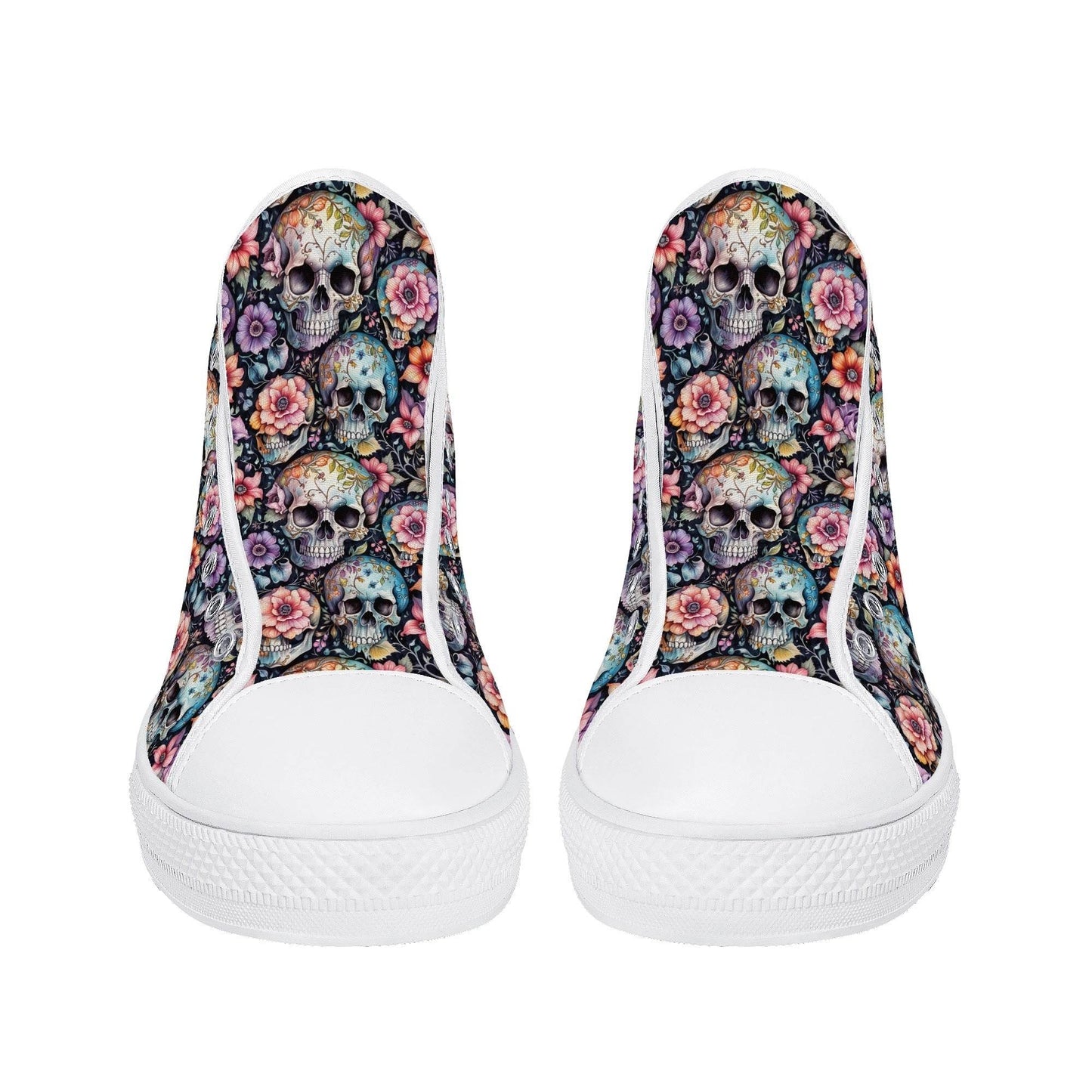 Pastel Floral and Skulls Men's High Top Canvas Shoes - DeRose Seasonal