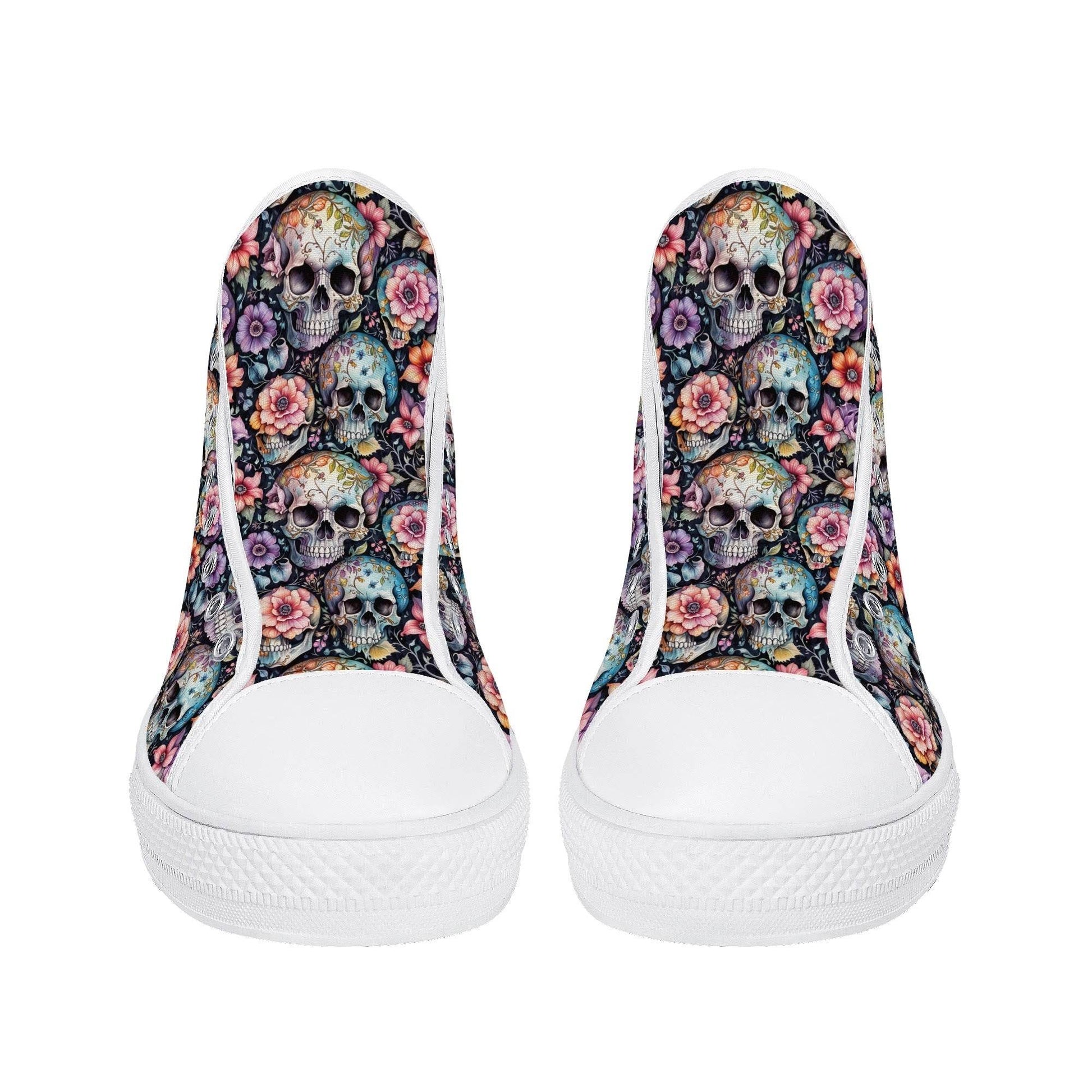 Pastel Floral and Skulls Men's High Top Canvas Shoes - DeRose Seasonal
