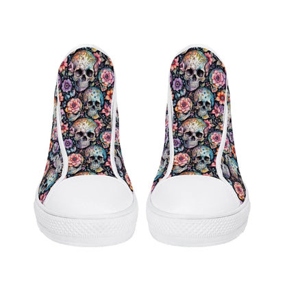Pastel Floral and Skulls Men's High Top Canvas Shoes - DeRose Seasonal