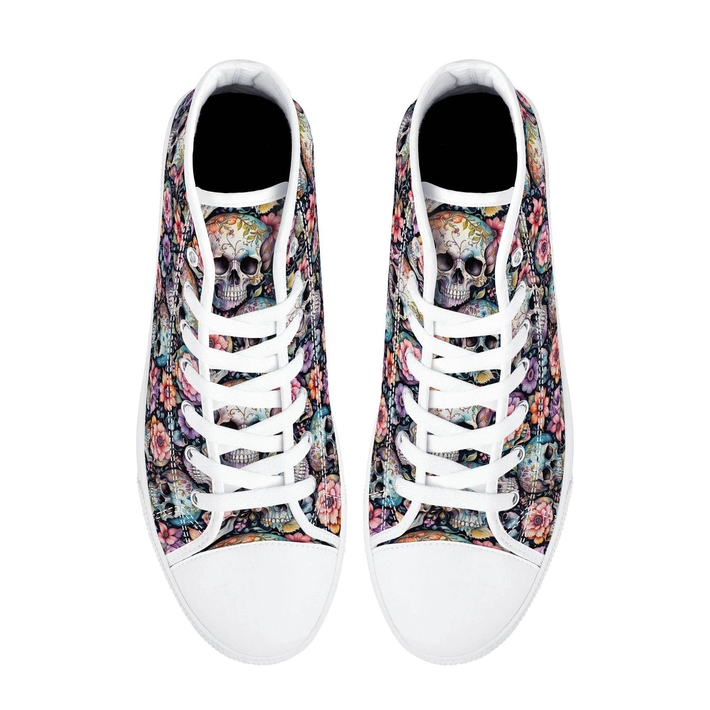 Pastel Floral and Skulls Men's High Top Canvas Shoes - DeRose Seasonal