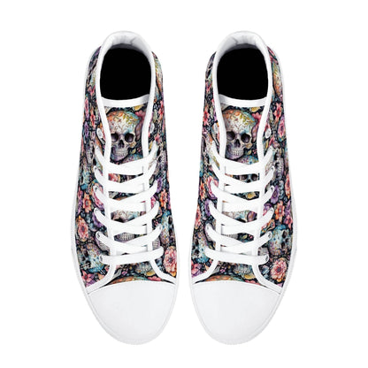 Pastel Floral and Skulls Men's High Top Canvas Shoes - DeRose Seasonal