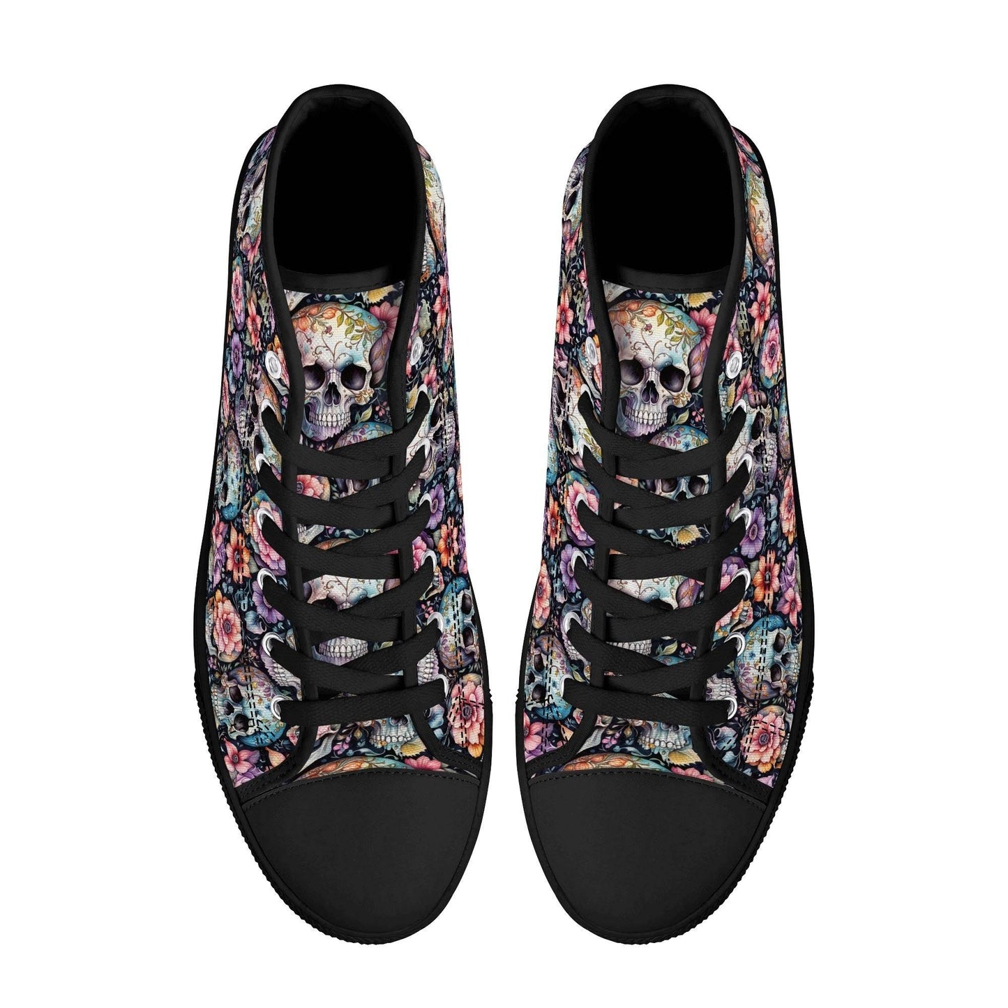 Pastel Floral and Skulls Men's High Top Canvas Shoes - DeRose Seasonal