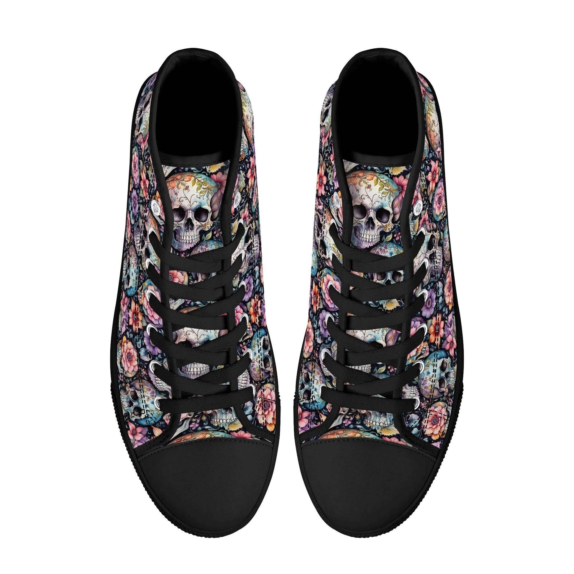 Pastel Floral and Skulls Men's High Top Canvas Shoes - DeRose Seasonal