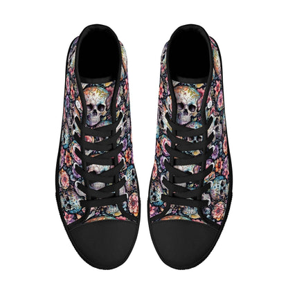 Pastel Floral and Skulls Men's High Top Canvas Shoes - DeRose Seasonal