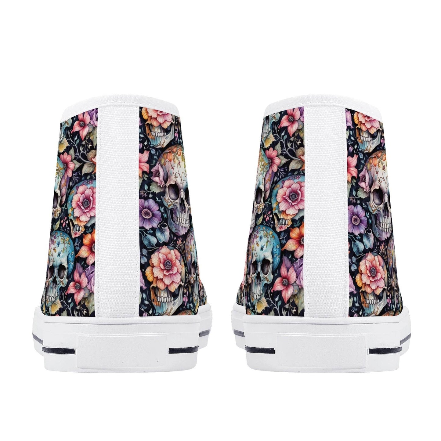 Pastel Floral and Skulls Men's High Top Canvas Shoes - DeRose Seasonal