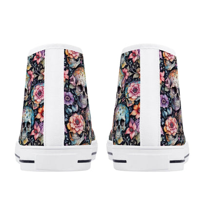 Pastel Floral and Skulls Men's High Top Canvas Shoes - DeRose Seasonal