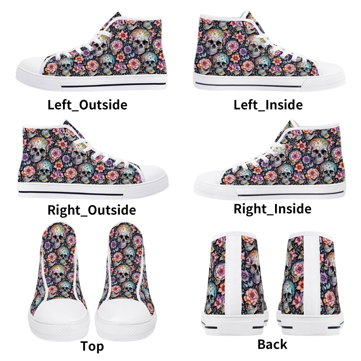 Pastel Floral and Skulls Men's High Top Canvas Shoes - DeRose Seasonal