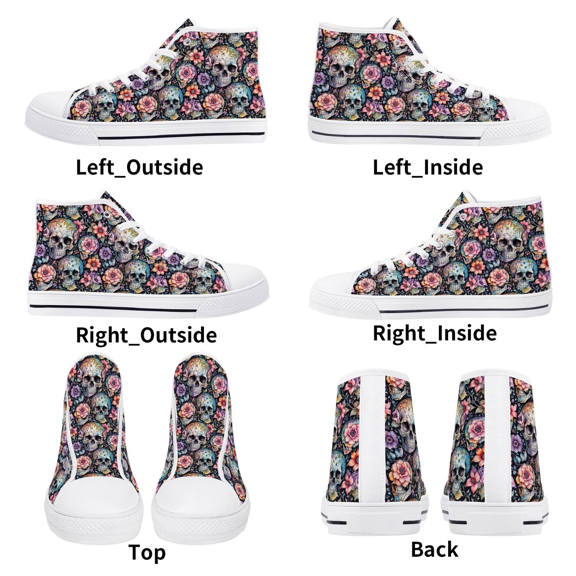 Pastel Floral and Skulls Men's High Top Canvas Shoes - DeRose Seasonal