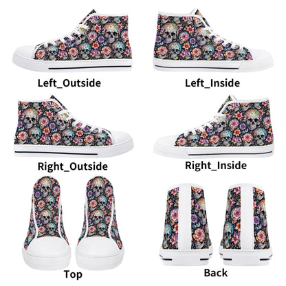 Pastel Floral and Skulls Men's High Top Canvas Shoes - DeRose Seasonal