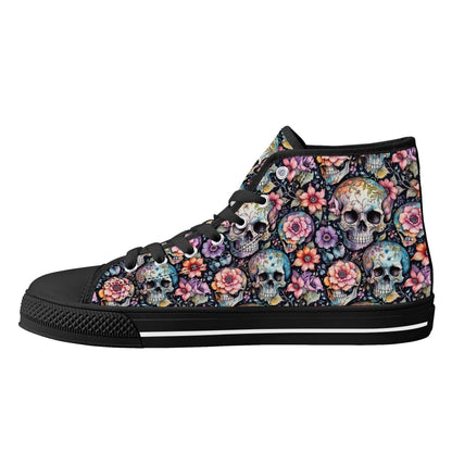 Pastel Floral and Skulls Men's High Top Canvas Shoes - DeRose Seasonal