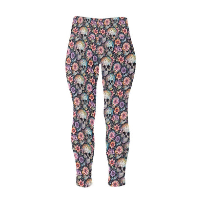 Pastel Floral and Skulls Women's Plus Size High Waited Leggings Women's High Waist Leggings(Plus Size)(ModelL45) - DeRose Seasonal