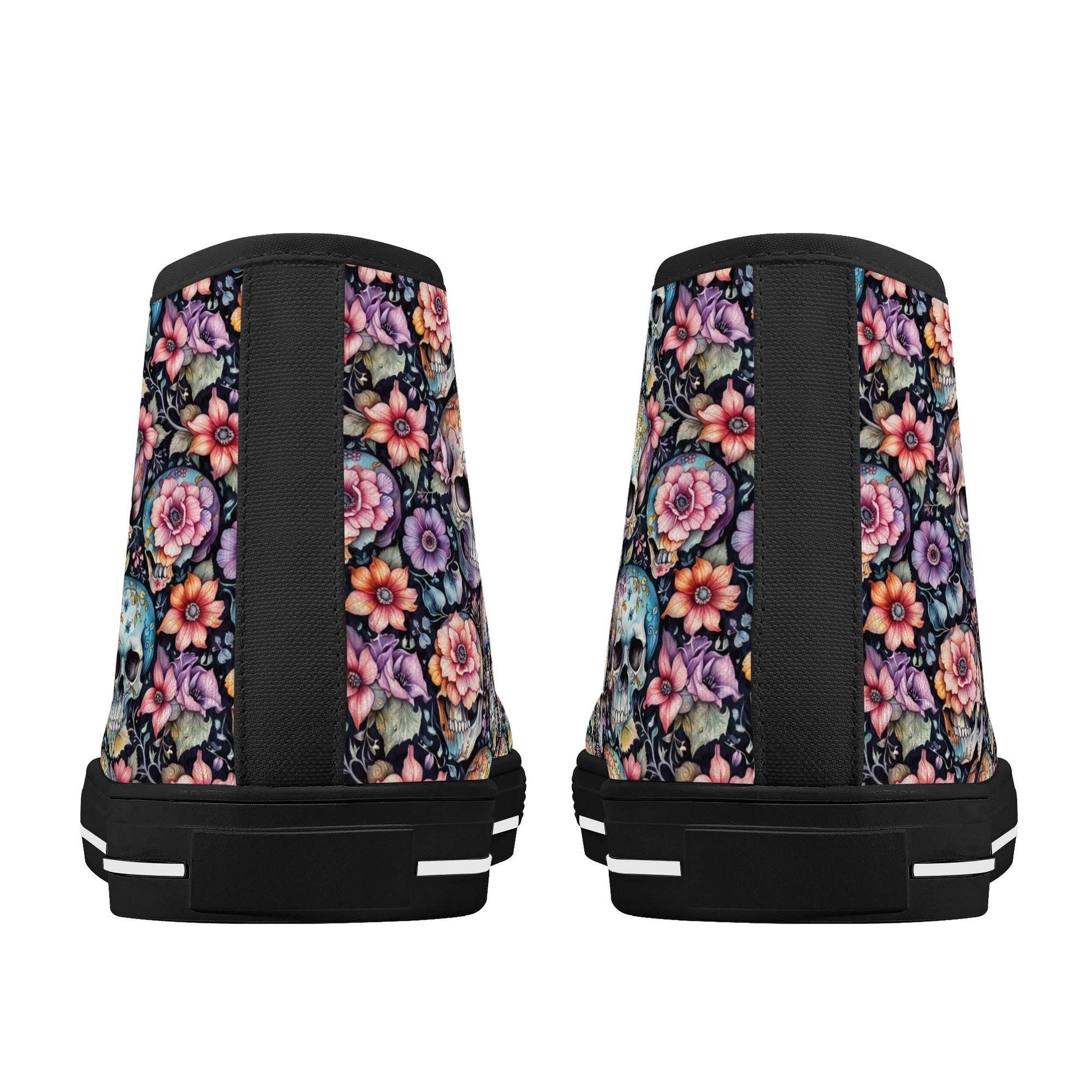 Pastel Floral and Skulls Women's High Top Canvas Shoes - DeRose Seasonal