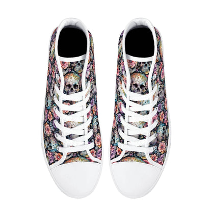Pastel Floral and Skulls Women's High Top Canvas Shoes - DeRose Seasonal