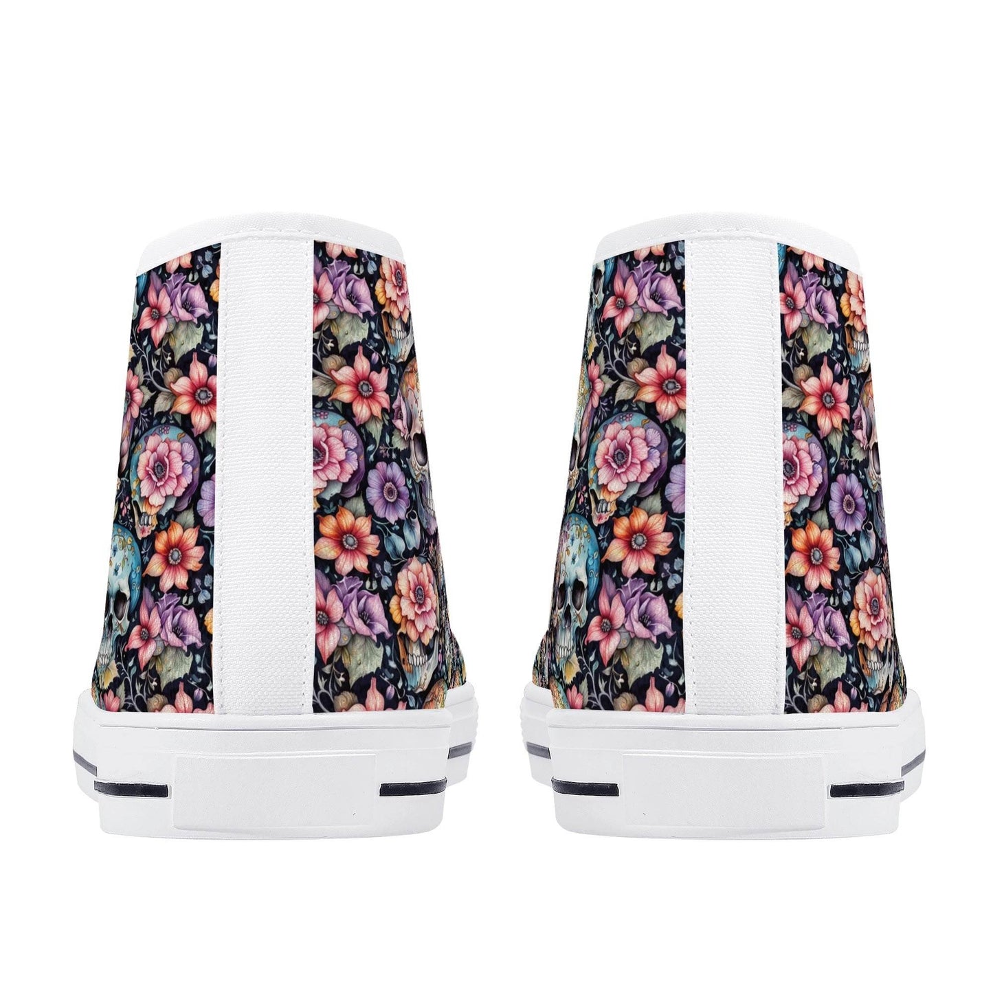 Pastel Floral and Skulls Women's High Top Canvas Shoes - DeRose Seasonal