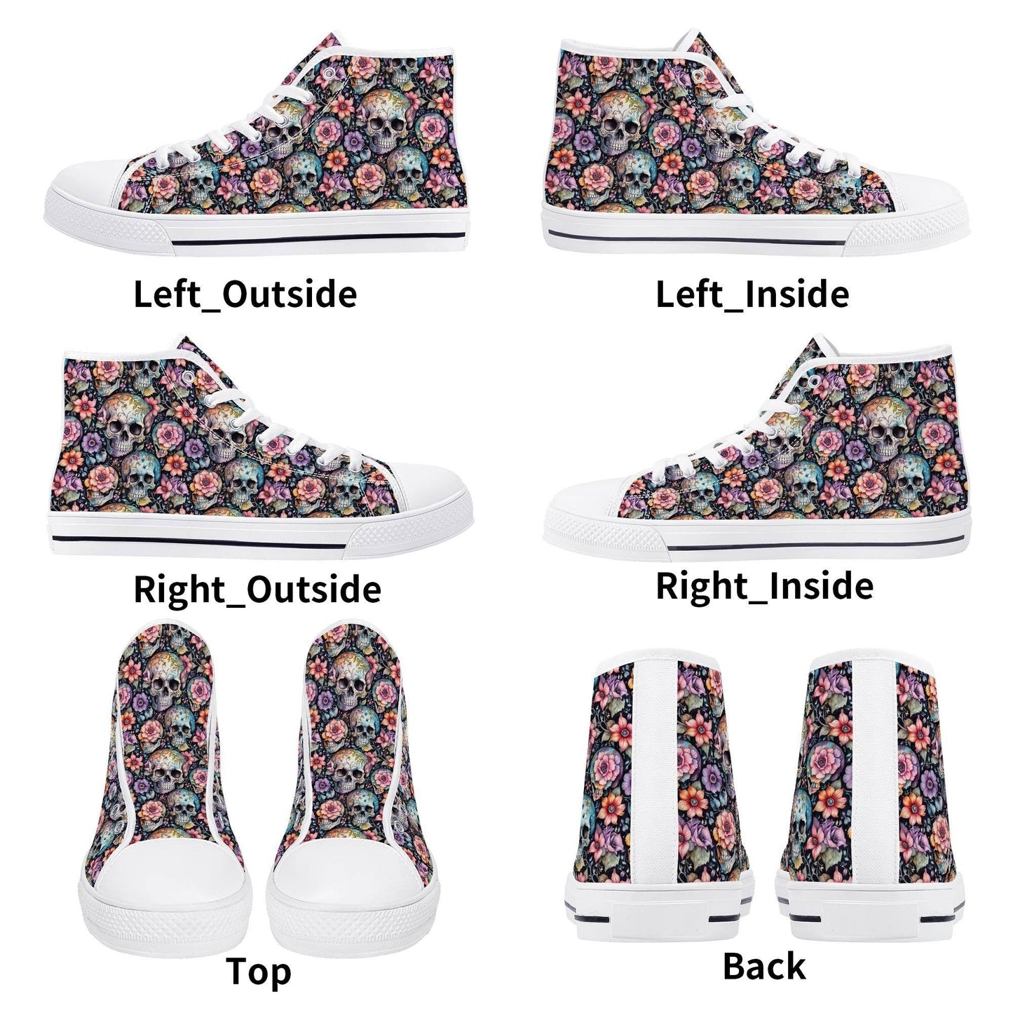 Pastel Floral and Skulls Women's High Top Canvas Shoes - DeRose Seasonal