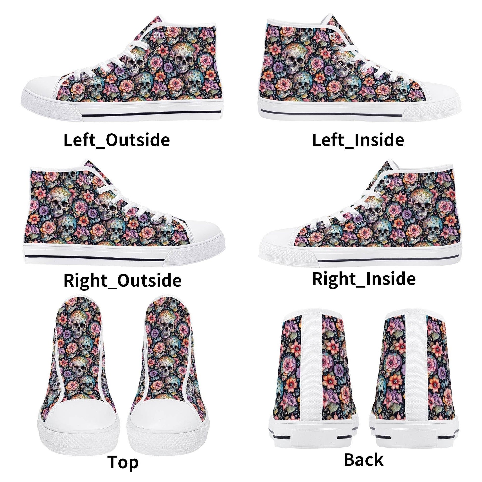 Pastel Floral and Skulls Women's High Top Canvas Shoes - DeRose Seasonal