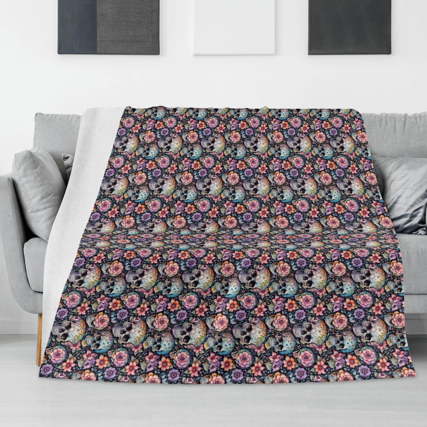Pastel and Floral Skulls Flannel Breathable Blanket 4 Sizes - DeRose Seasonal