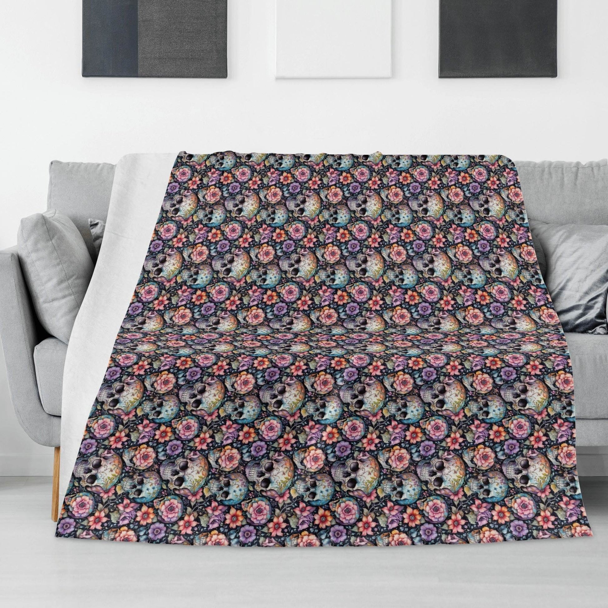 Pastel and Floral Skulls Flannel Breathable Blanket 4 Sizes - DeRose Seasonal