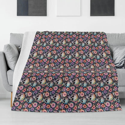 Pastel and Floral Skulls Flannel Breathable Blanket 4 Sizes - DeRose Seasonal