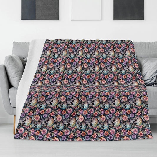 Pastel and Floral Skulls Flannel Breathable Blanket 4 Sizes - DeRose Seasonal
