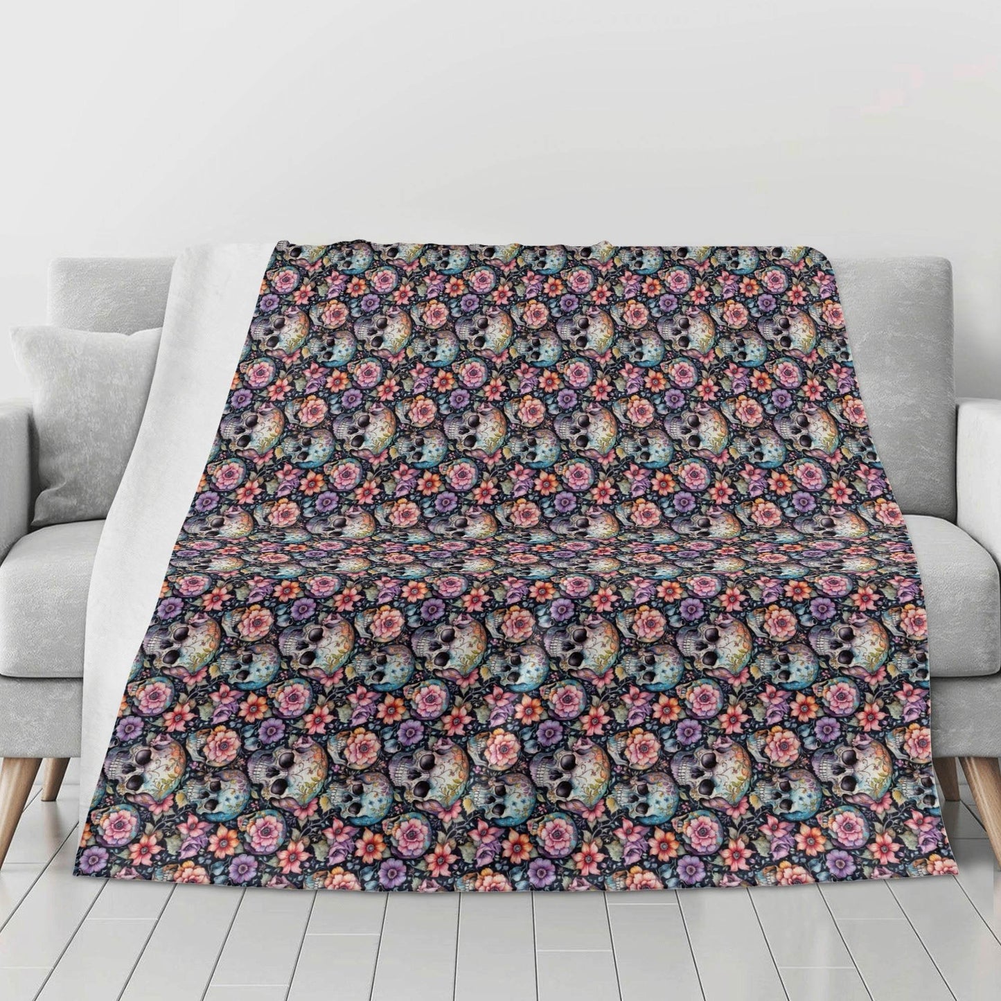 Pastel and Floral Skulls Flannel Breathable Blanket 4 Sizes - DeRose Seasonal