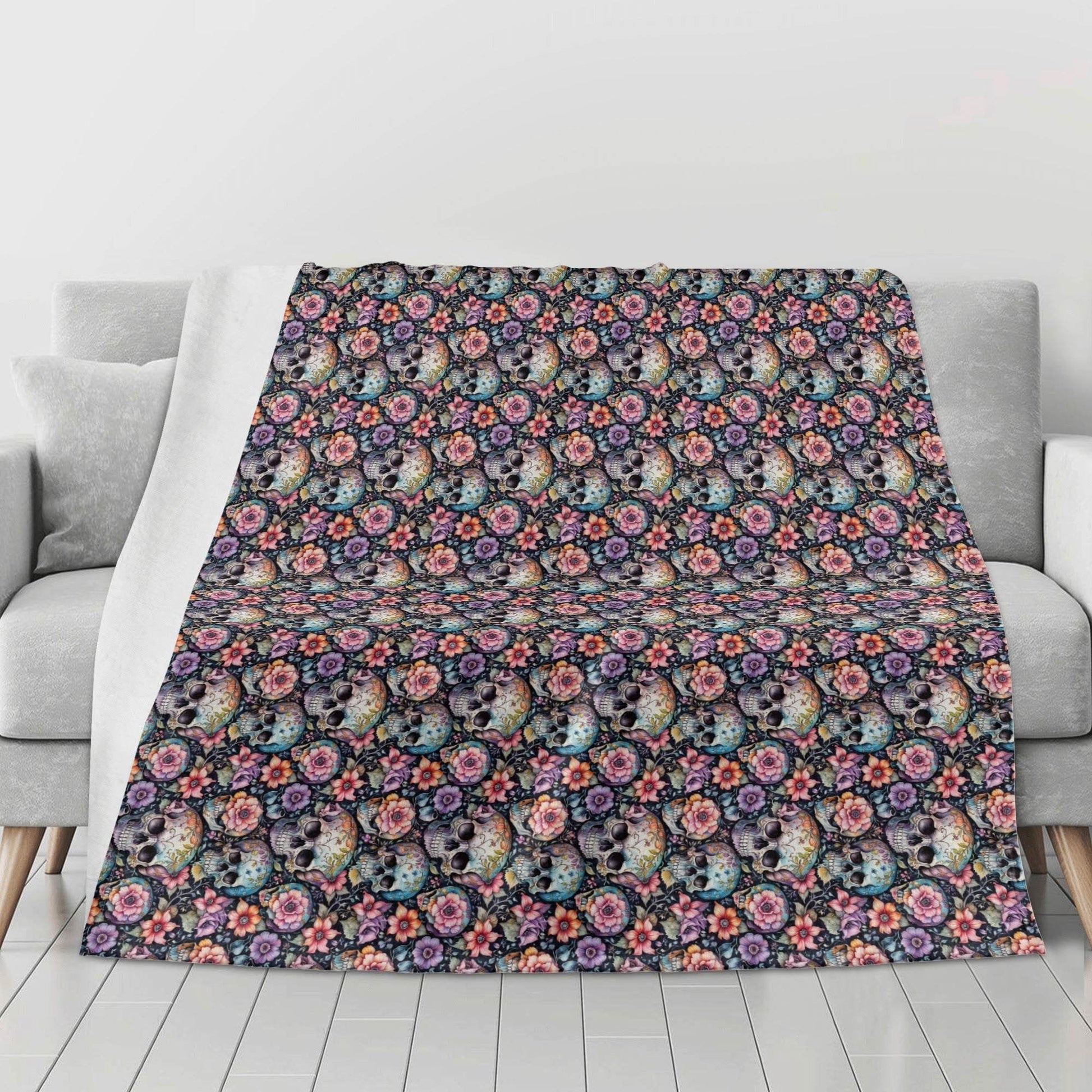 Pastel and Floral Skulls Flannel Breathable Blanket 4 Sizes - DeRose Seasonal