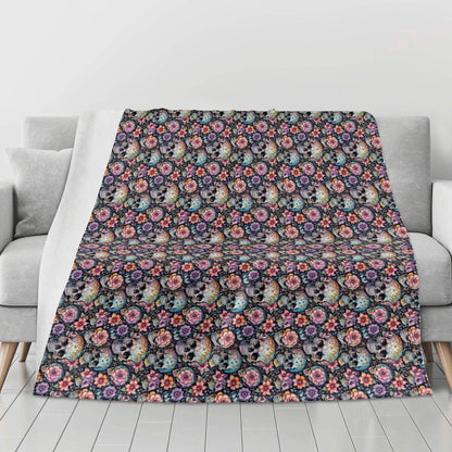 Pastel and Floral Skulls Flannel Breathable Blanket 4 Sizes - DeRose Seasonal