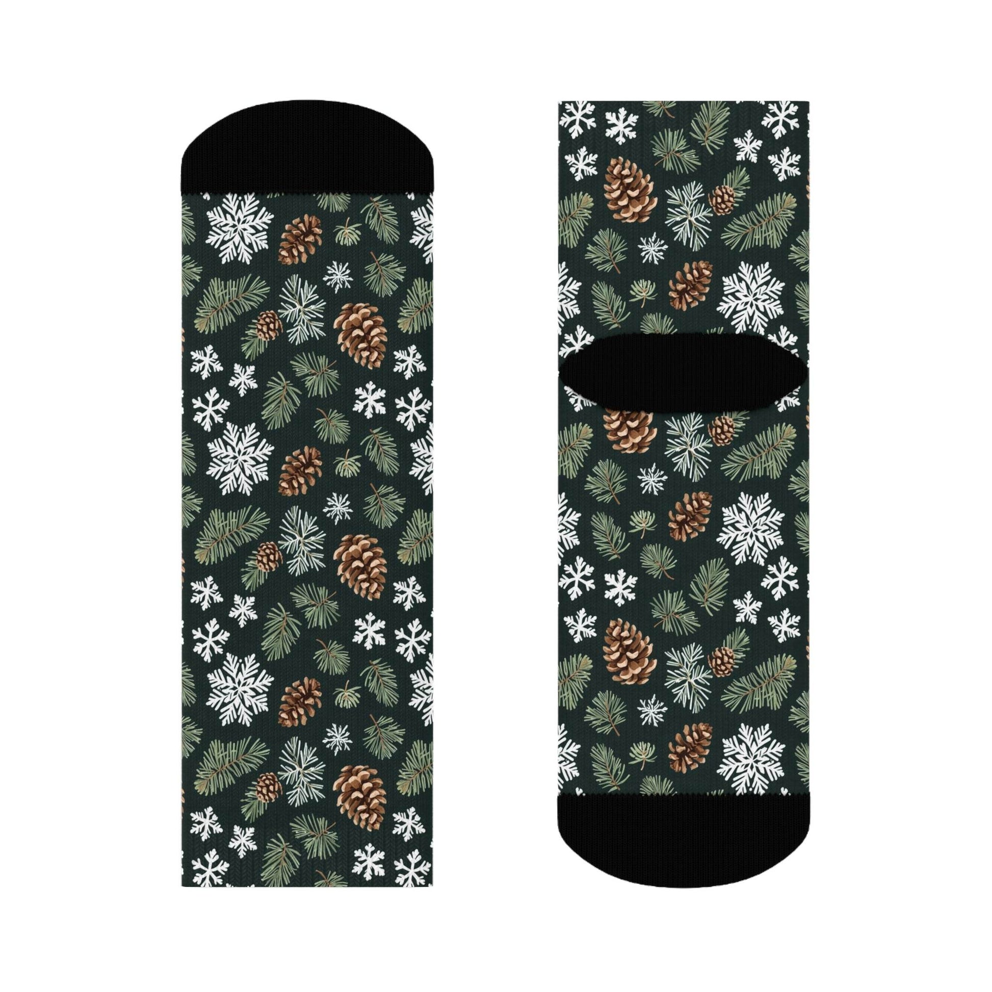 Snowflake Pine Polyester Christmas Crew Socks 3 sizes - DeRose Seasonal