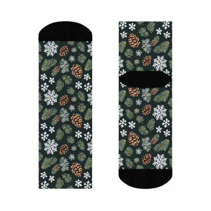 Snowflake Pine Polyester Christmas Crew Socks 3 sizes - DeRose Seasonal