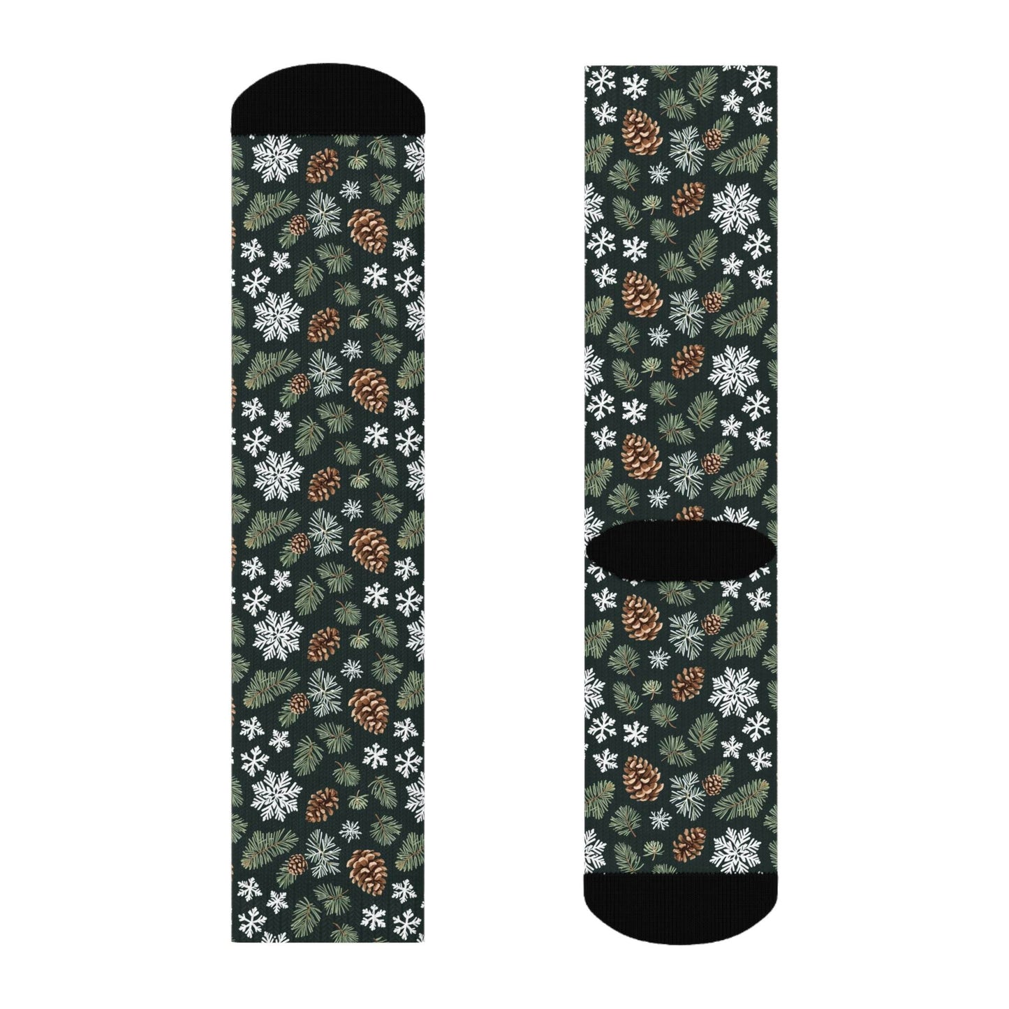Snowflake Pine Polyester Christmas Crew Socks 3 sizes - DeRose Seasonal