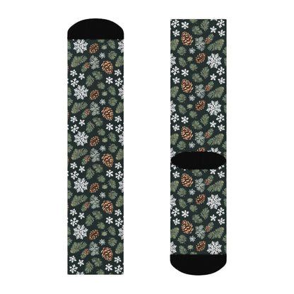 Snowflake Pine Polyester Christmas Crew Socks 3 sizes - DeRose Seasonal