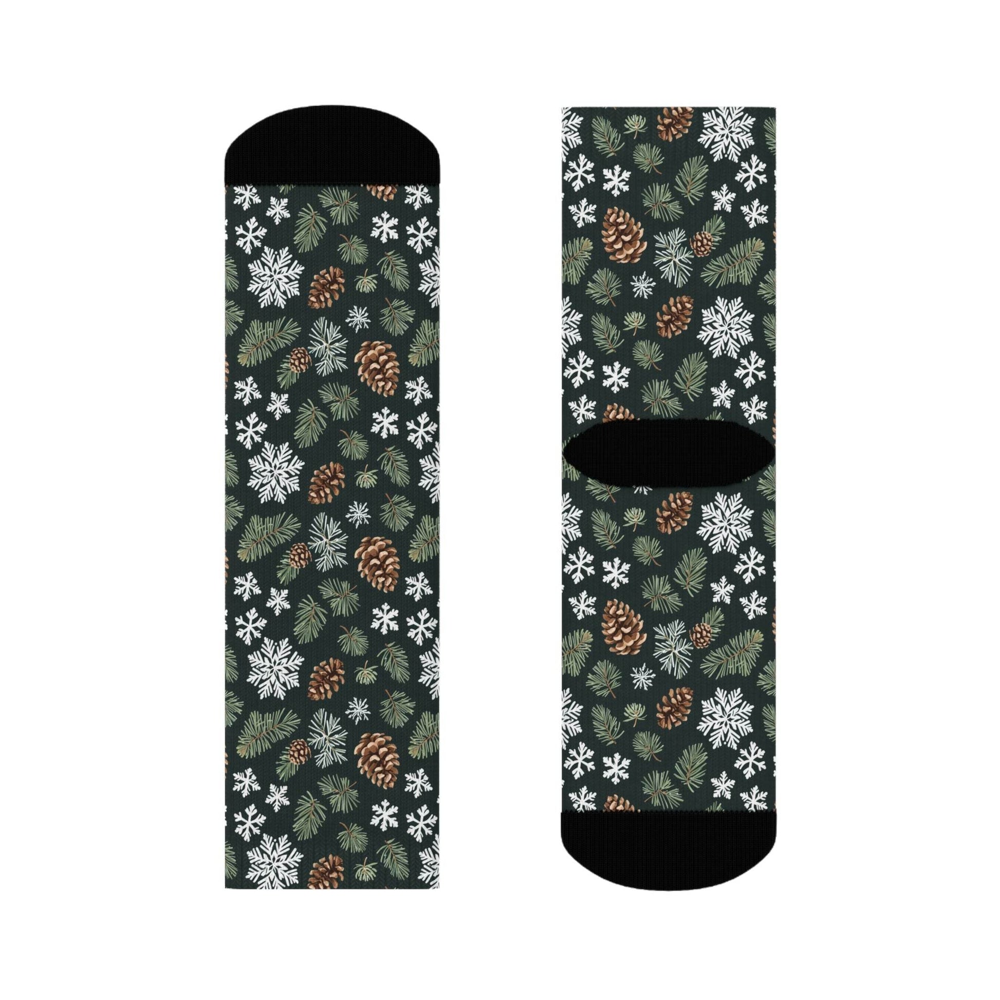 Snowflake Pine Polyester Christmas Crew Socks 3 sizes - DeRose Seasonal