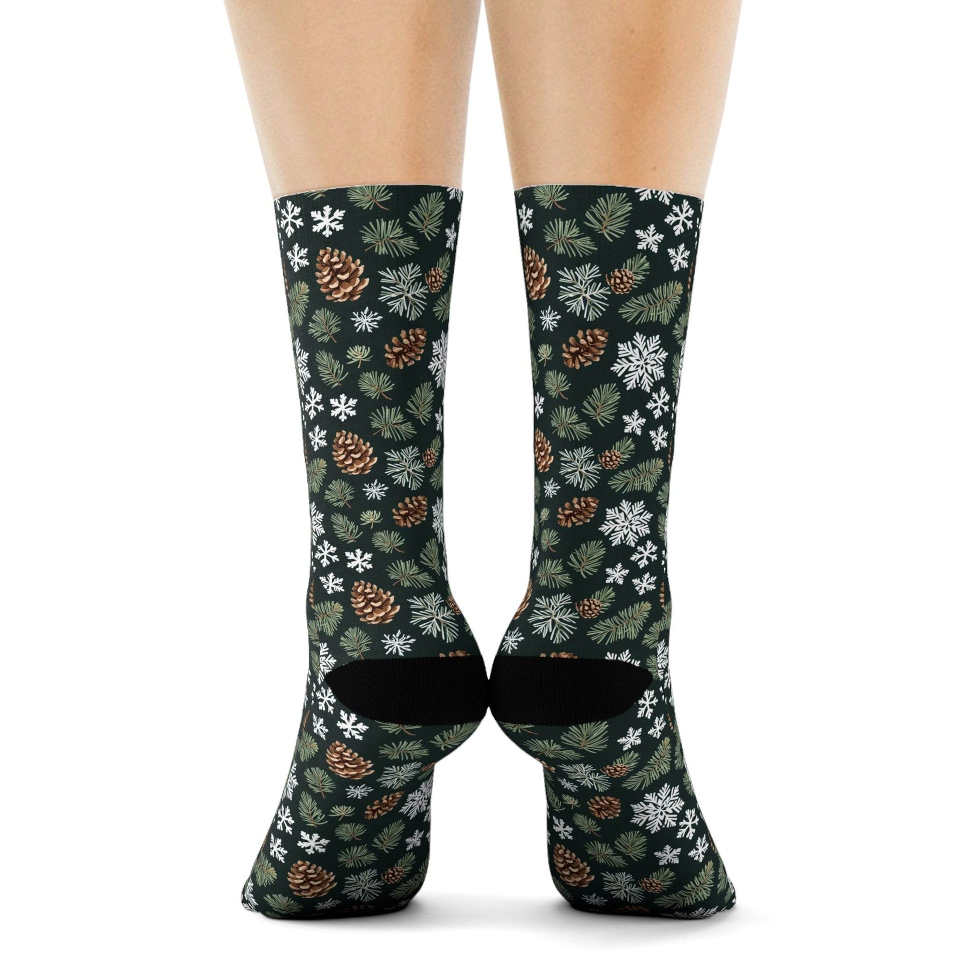 Snowflake Pine Polyester Christmas Crew Socks 3 sizes - DeRose Seasonal