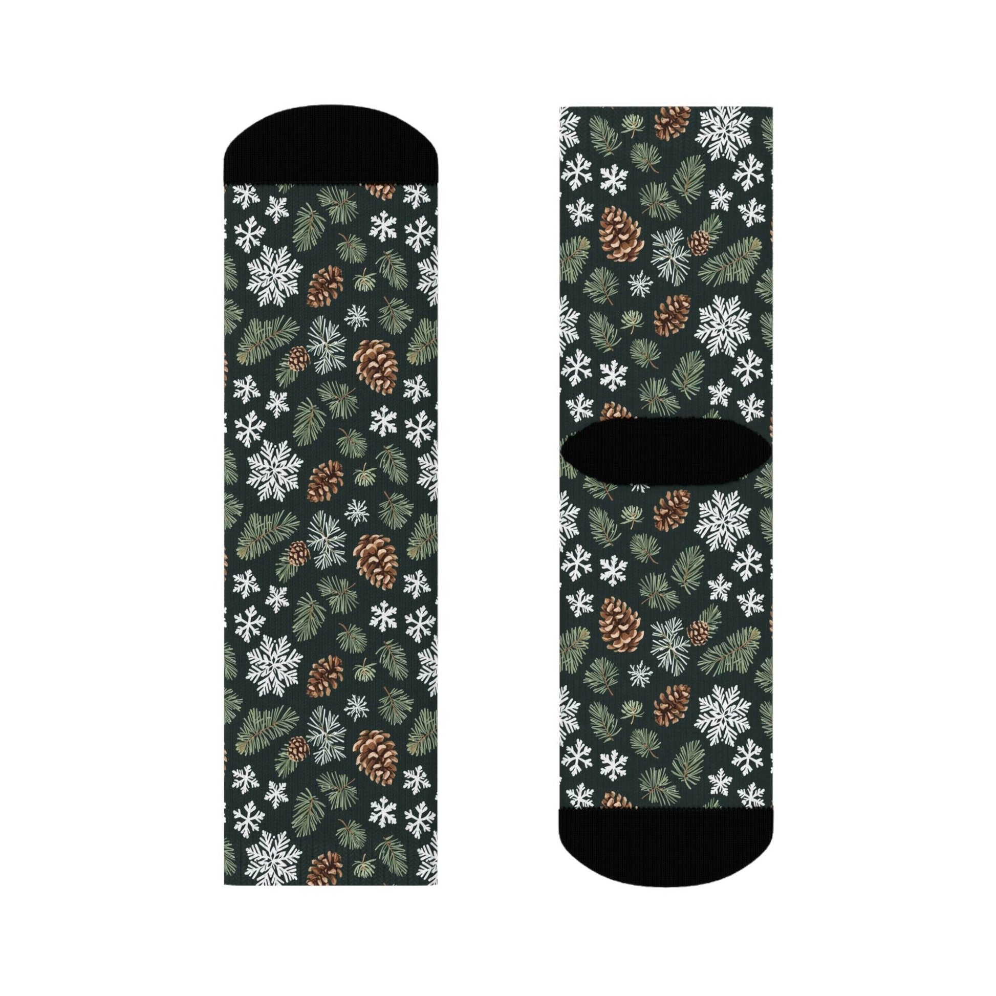Snowflake Pine Polyester Christmas Crew Socks 3 sizes - DeRose Seasonal