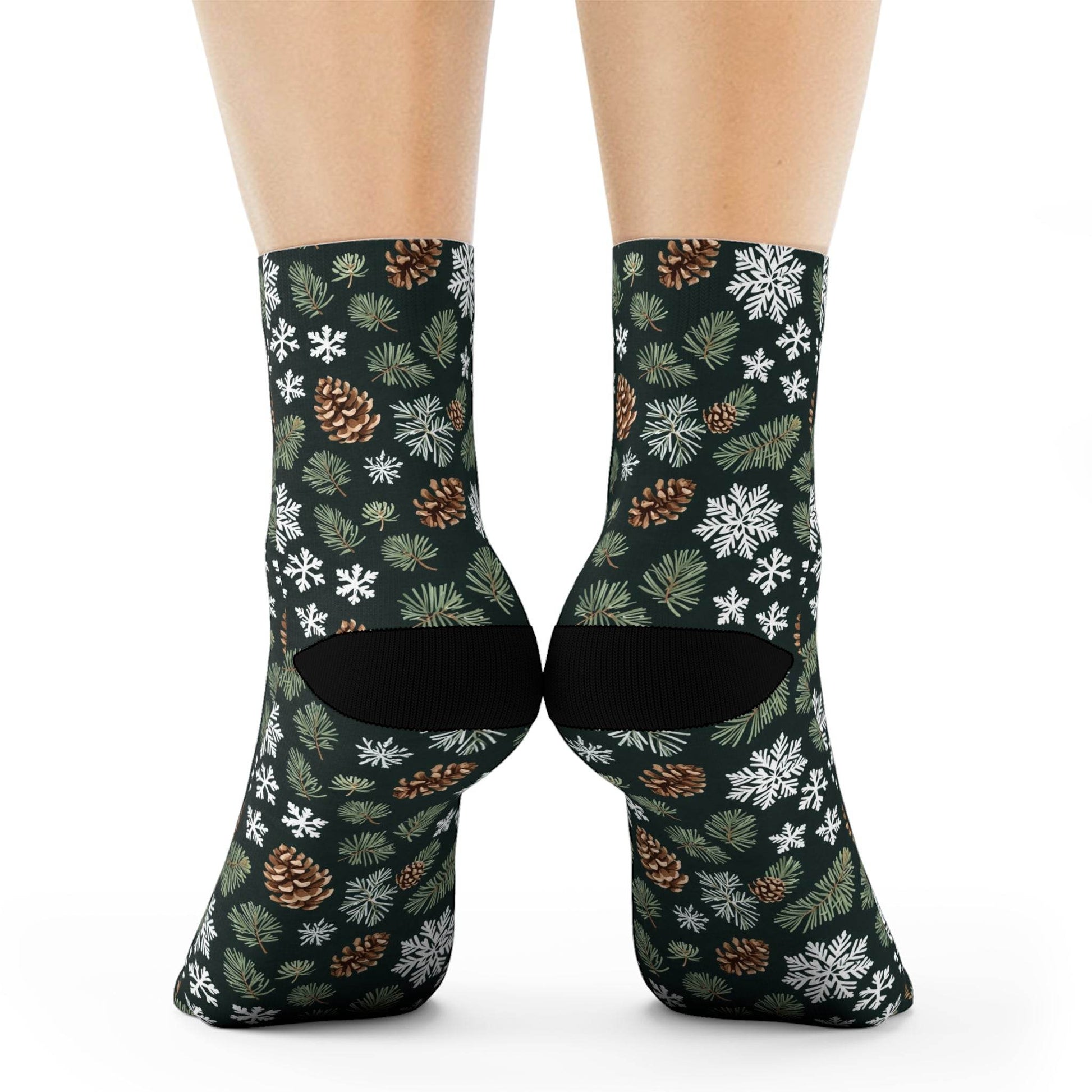 Snowflake Pine Polyester Christmas Crew Socks 3 sizes - DeRose Seasonal