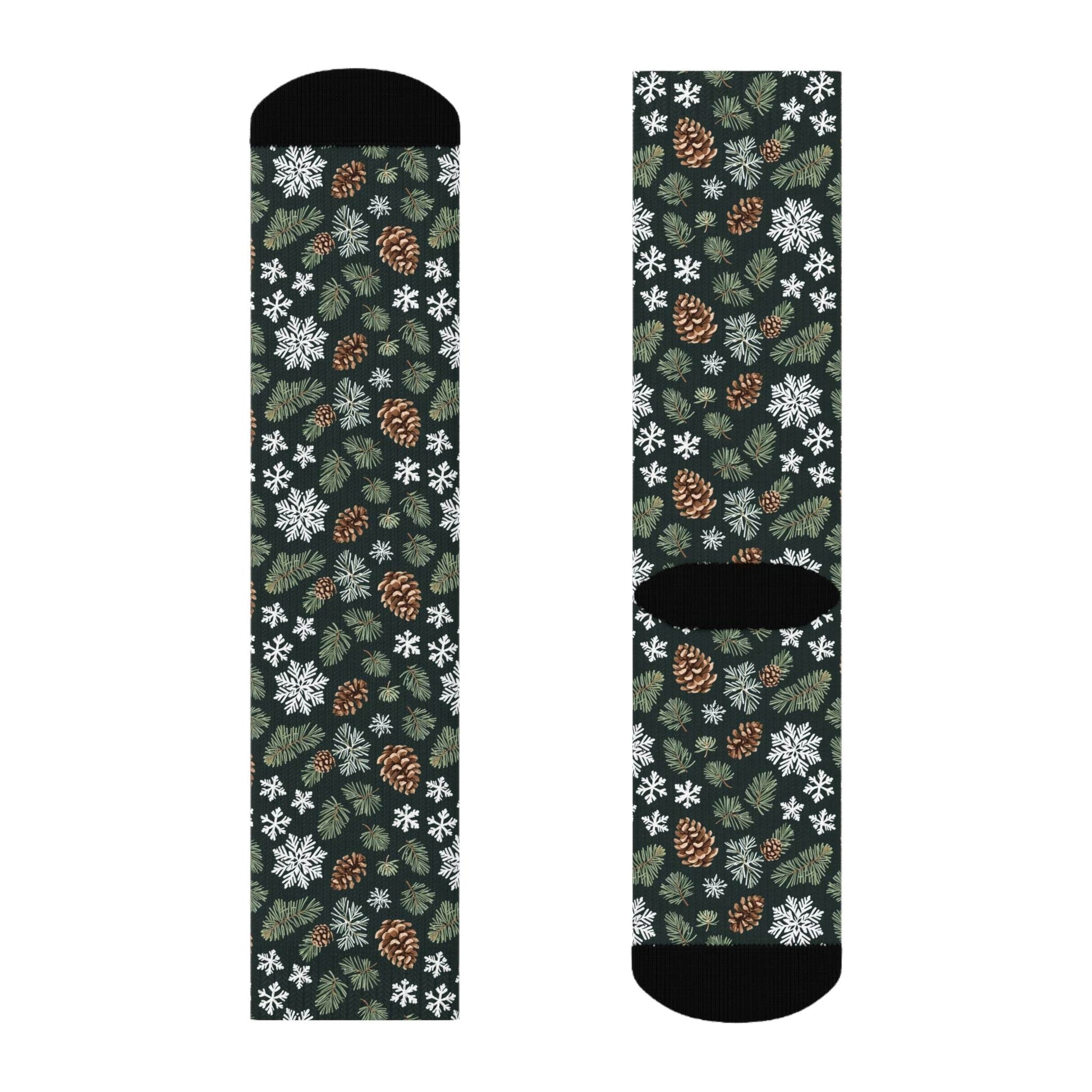 Snowflake Pine Polyester Christmas Crew Socks 3 sizes - DeRose Seasonal