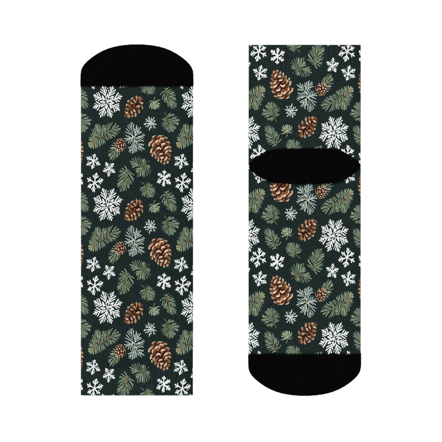 Snowflake Pine Polyester Christmas Crew Socks 3 sizes - DeRose Seasonal