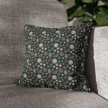 Snowflake PIne Spun Polyester Square Pillowcase - DeRose Seasonal