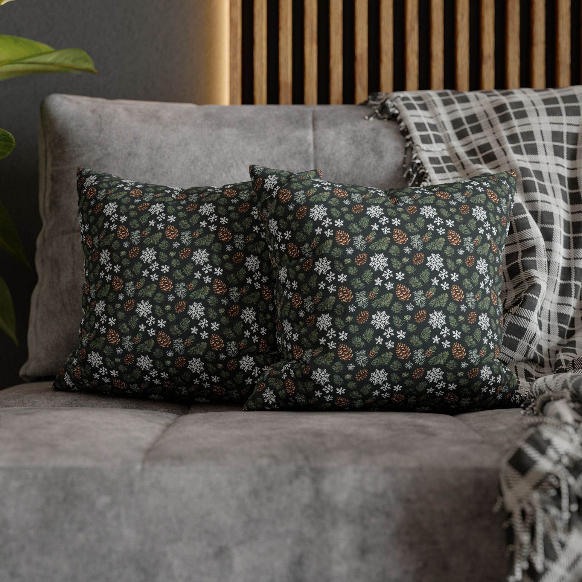 Snowflake PIne Spun Polyester Square Pillowcase - DeRose Seasonal