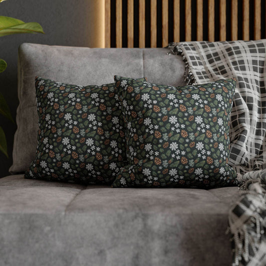 Snowflake PIne Spun Polyester Square Pillowcase - DeRose Seasonal