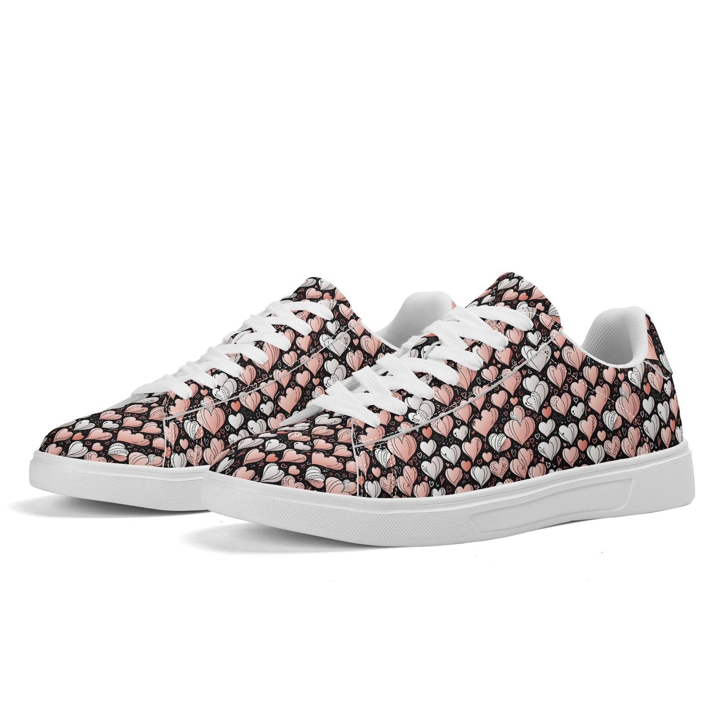 Pink Hearts Adult Lightweight Brand Low Top Leather Shoes - DeRose Seasonal