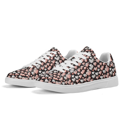 Pink Hearts Adult Lightweight Brand Low Top Leather Shoes - DeRose Seasonal