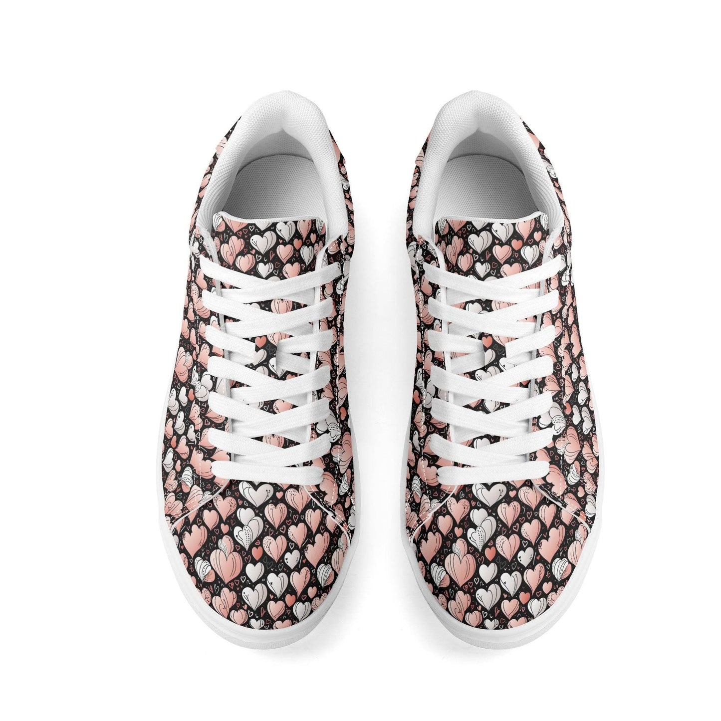 Pink Hearts Adult Lightweight Brand Low Top Leather Shoes - DeRose Seasonal
