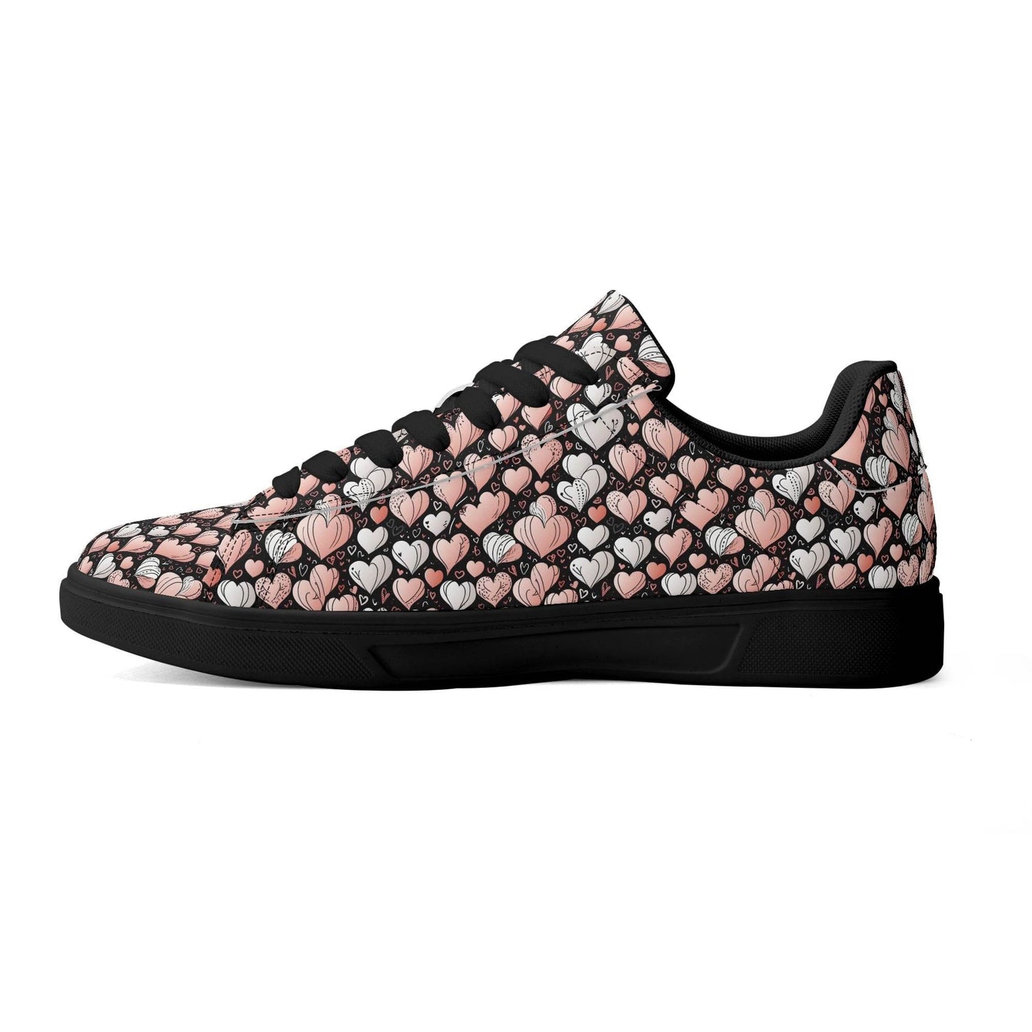 Pink Hearts Adult Lightweight Brand Low Top Leather Shoes - DeRose Seasonal