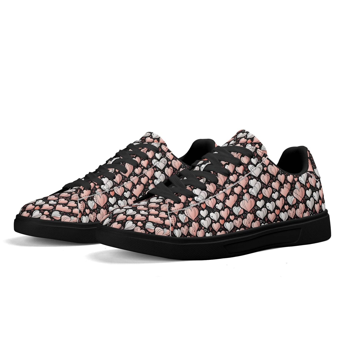 Pink Hearts Adult Lightweight Brand Low Top Leather Shoes - DeRose Seasonal