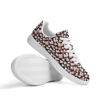 Pink Hearts Adult Lightweight Brand Low Top Leather Shoes - DeRose Seasonal