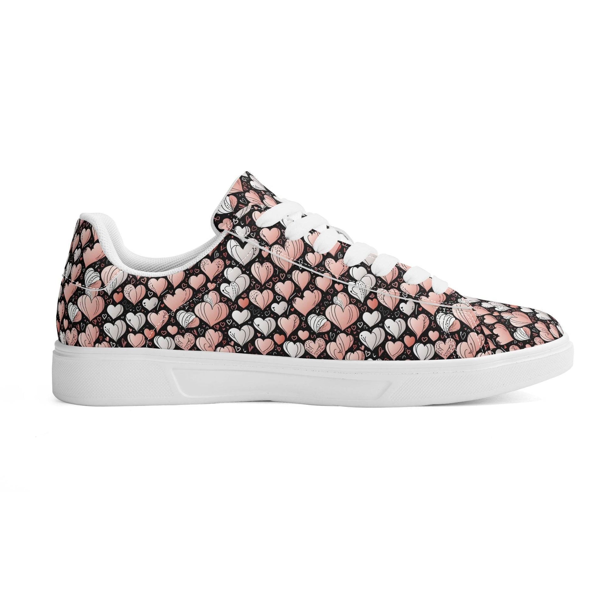 Pink Hearts Adult Lightweight Brand Low Top Leather Shoes - DeRose Seasonal